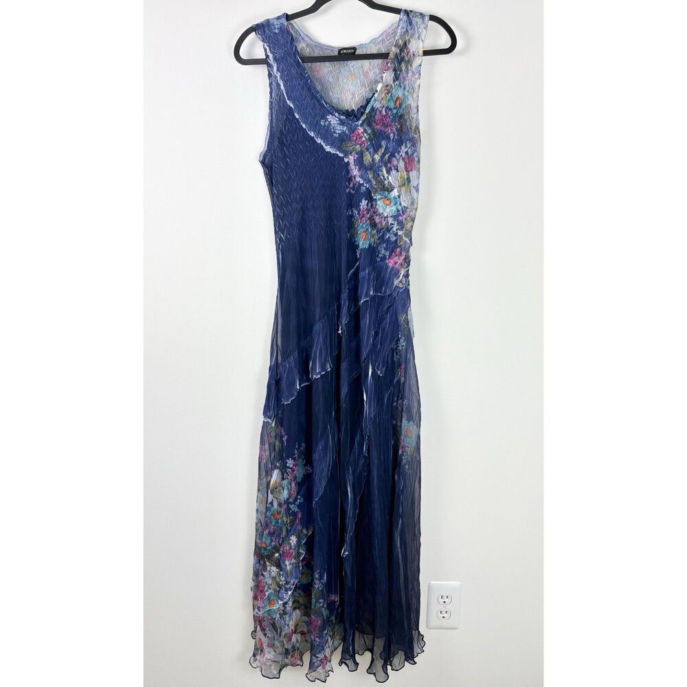 Komarov Indigo Meadow Maxi Dress (Petite Size L) Sleeveless Event Party Wedding